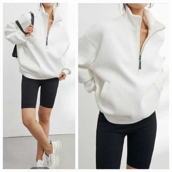 Commense Break Free Scuba Pullover Half Zip Oversize Sweatshirt in White Size XS - Picture 11 of 11